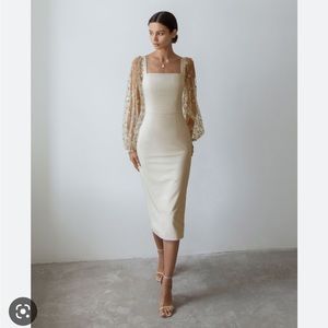 Lichi Tulle-sleeve midi dress